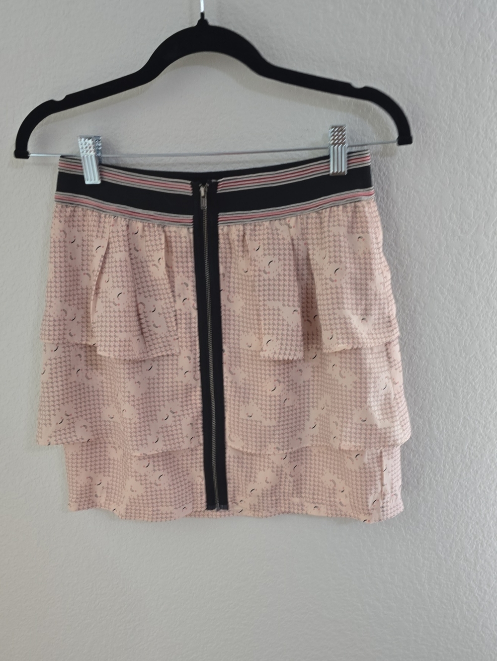 BCBGeneration Pink Tiered Mini Skirt with Black Waistband